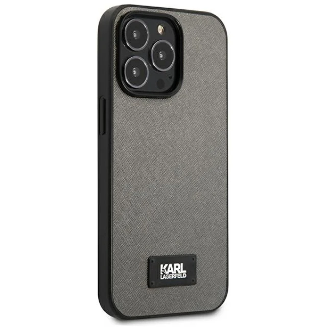 Чохол Karl Lagerfeld Saffiano Plaque для iPhone 13 | 13 Pro Silver (KLHCP13LSFMP2DG)