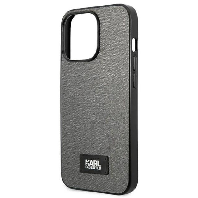 Чохол Karl Lagerfeld Saffiano Plaque для iPhone 13 | 13 Pro Silver (KLHCP13LSFMP2DG)