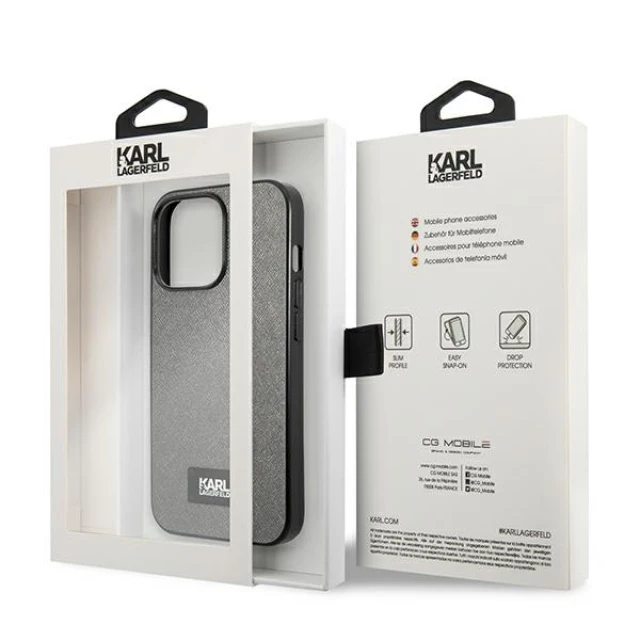 Чохол Karl Lagerfeld Saffiano Plaque для iPhone 13 | 13 Pro Silver (KLHCP13LSFMP2DG)