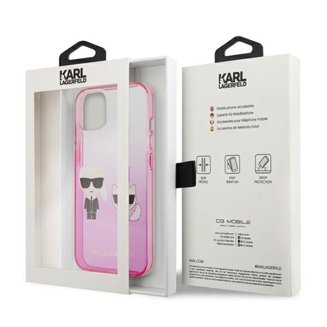 Чохол Karl Lagerfeld Gradient Iconic Karl and Choupette для iPhone 13 mini Pink (KLHCP13STGKCP)