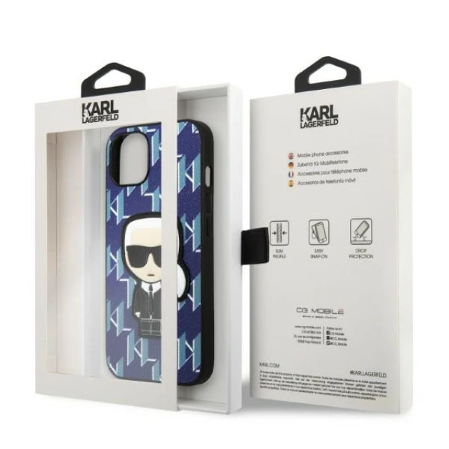 Чохол Karl Lagerfeld Monogram Ikonik Patch для iPhone 13 mini Blue (KLHCP13SPMNIKBL)