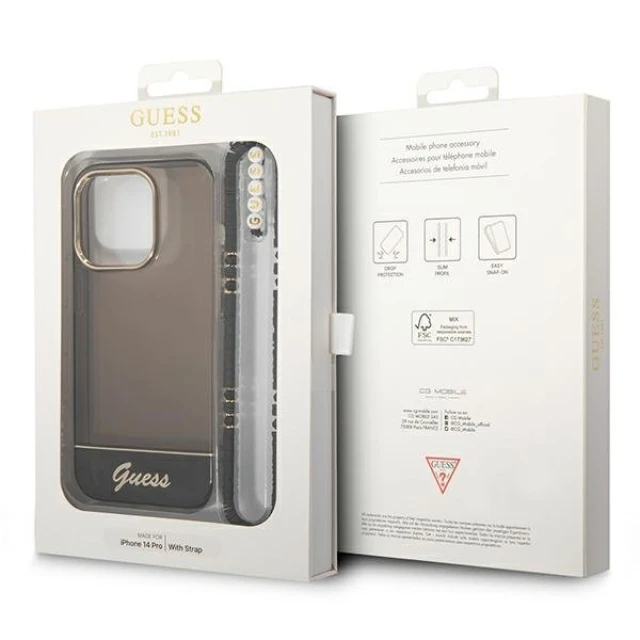 Чехол Guess Translucent Pearl Strap для iPhone 14 Pro Black (GUHCP14LHGCOHK)