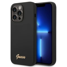 Чехол Guess Silicone Vintage Gold Logo для iPhone 14 Pro Black (GUHCP14LSLSMK)