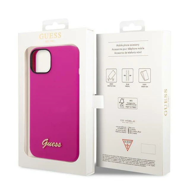 Чохол Guess Silicone Vintage Gold Logo для iPhone 14 | 13 Fuschia (GUHCP14SSLSMF)