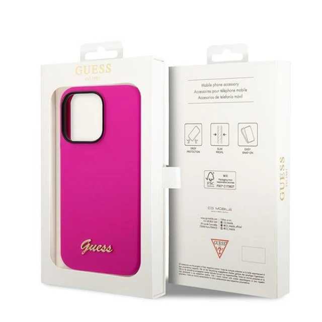 Чохол Guess Silicone Vintage Gold Logo для iPhone 14 Pro Fuschia (GUHCP14LSLSMF)