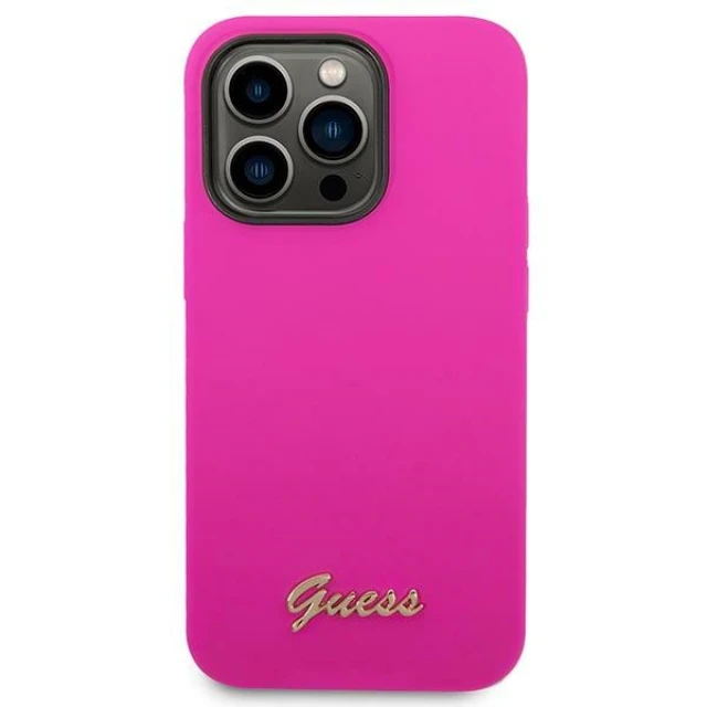 Чохол Guess Silicone Vintage Gold Logo для iPhone 14 Pro Max Fuschia (GUHCP14XSLSMF)