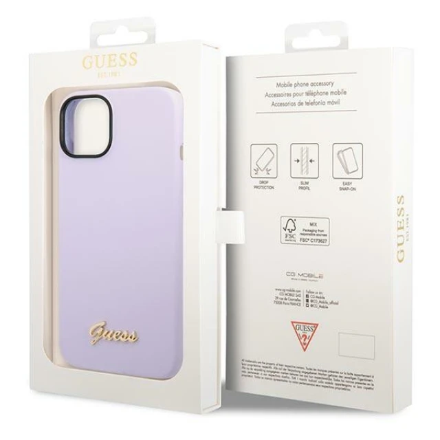 Чохол Guess Silicone Vintage Gold Logo для iPhone 14 | 13 Purple (GUHCP14SSLSMU)
