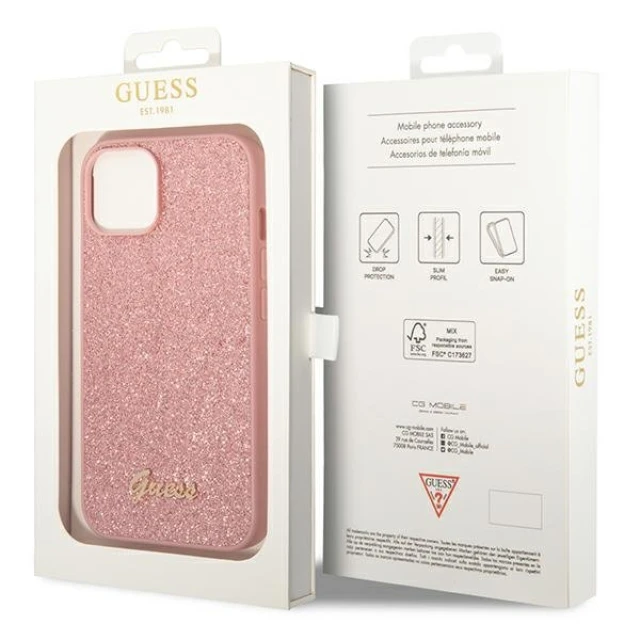 Чохол Guess Glitter Script для iPhone 14 Plus Pink (GUHCP14MHGGSHP)