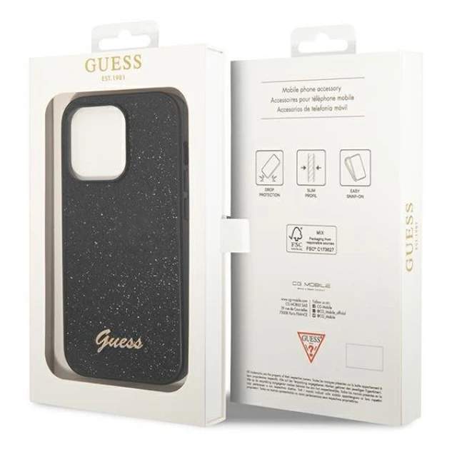 Чехол Guess Glitter Script для iPhone 14 Pro Black (GUHCP14LHGGSHK)