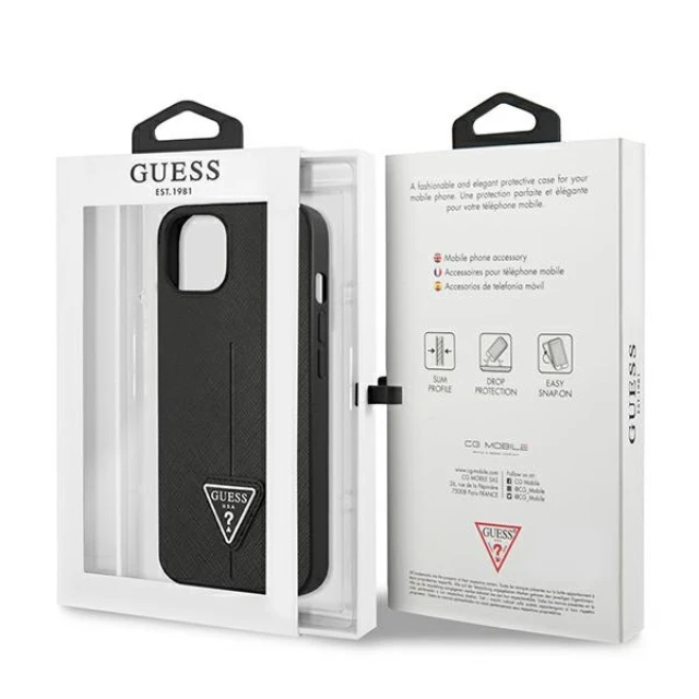 Чохол Guess Saffiano Triangle Logo для iPhone 14 Plus Black (GUHCP14MPSATLK)