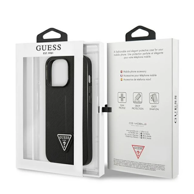 Чохол Guess Saffiano Triangle Logo для iPhone 14 Pro Black (GUHCP14LPSATLK)