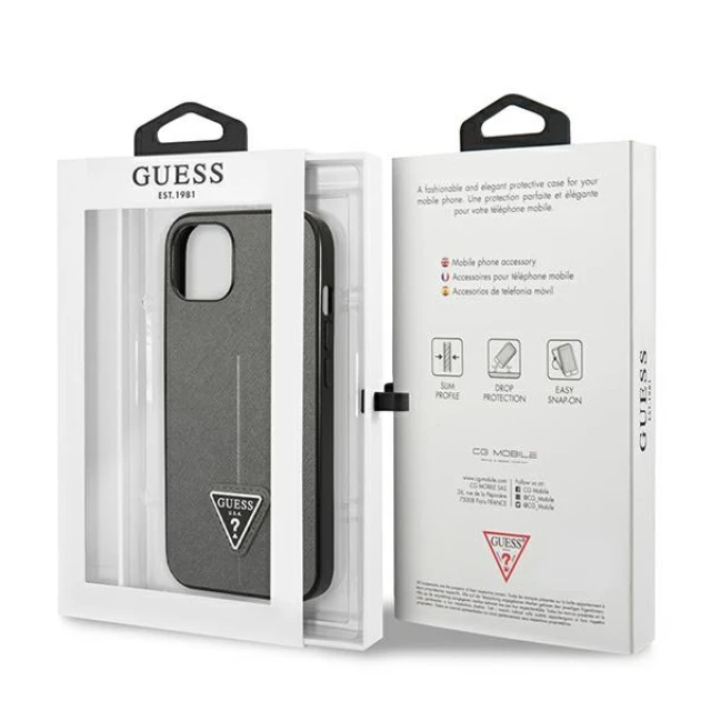 Чохол Guess Saffiano Triangle Logo для iPhone 14 Plus Silver (GUHCP14MPSATLG)