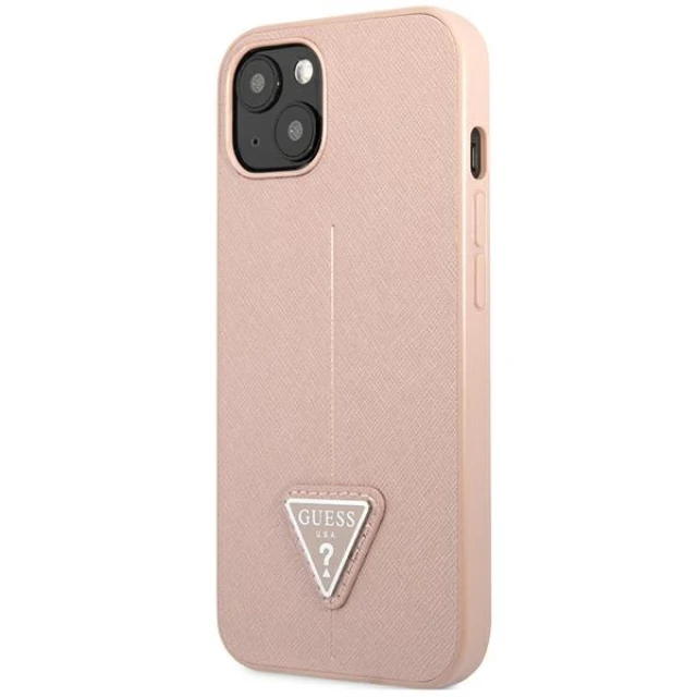 Чехол Guess Saffiano Triangle Logo для iPhone 14 Plus Pink (GUHCP14MPSATLP)