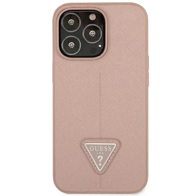 Чохол Guess Saffiano Triangle Logo для iPhone 14 Pro Pink (GUHCP14LPSATLP)
