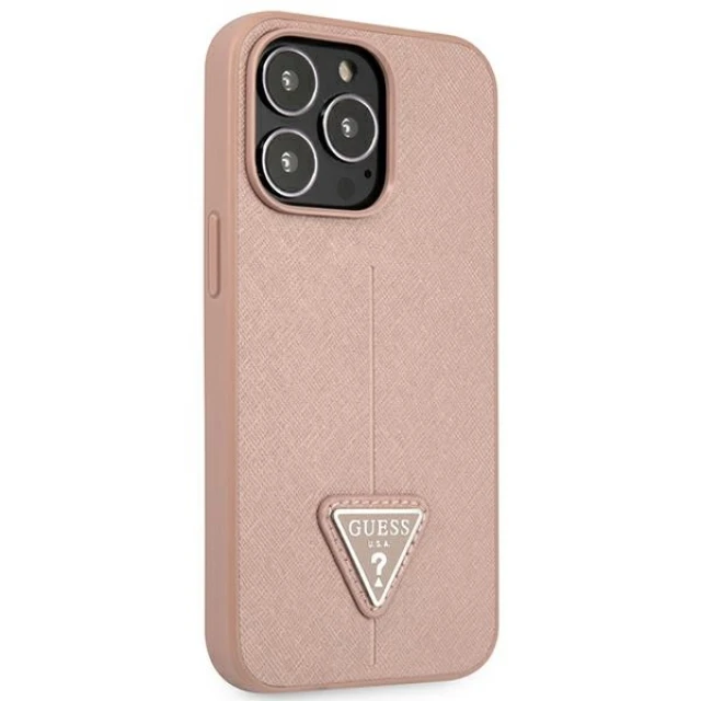 Чохол Guess Saffiano Triangle Logo для iPhone 14 Pro Pink (GUHCP14LPSATLP)