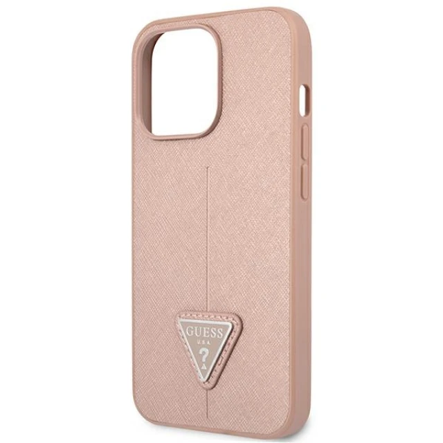 Чохол Guess Saffiano Triangle Logo для iPhone 14 Pro Pink (GUHCP14LPSATLP)