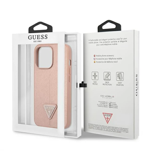 Чохол Guess Saffiano Triangle Logo для iPhone 14 Pro Pink (GUHCP14LPSATLP)