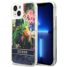 Чохол Guess Flower Liquid Glitter для iPhone 14 Plus Blue (GUHCP14MLFLSB)