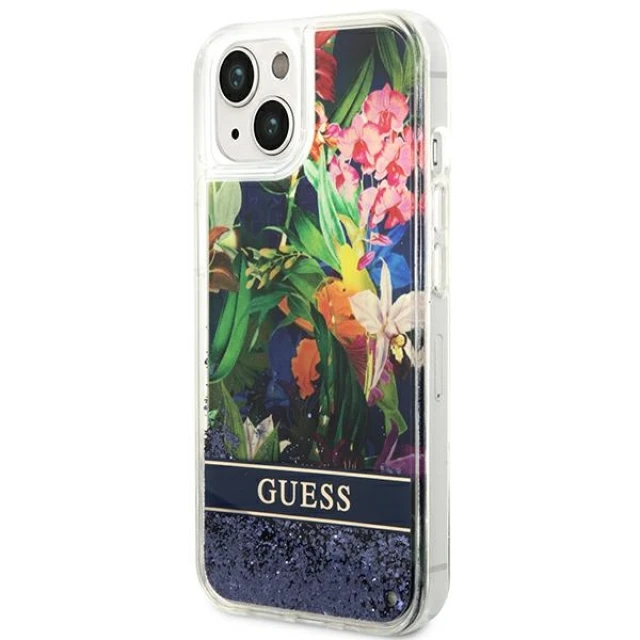 Чохол Guess Flower Liquid Glitter для iPhone 14 Plus Blue (GUHCP14MLFLSB)