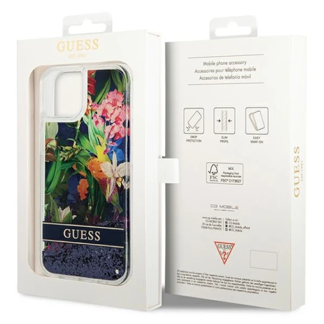 Чохол Guess Flower Liquid Glitter для iPhone 14 Plus Blue (GUHCP14MLFLSB)