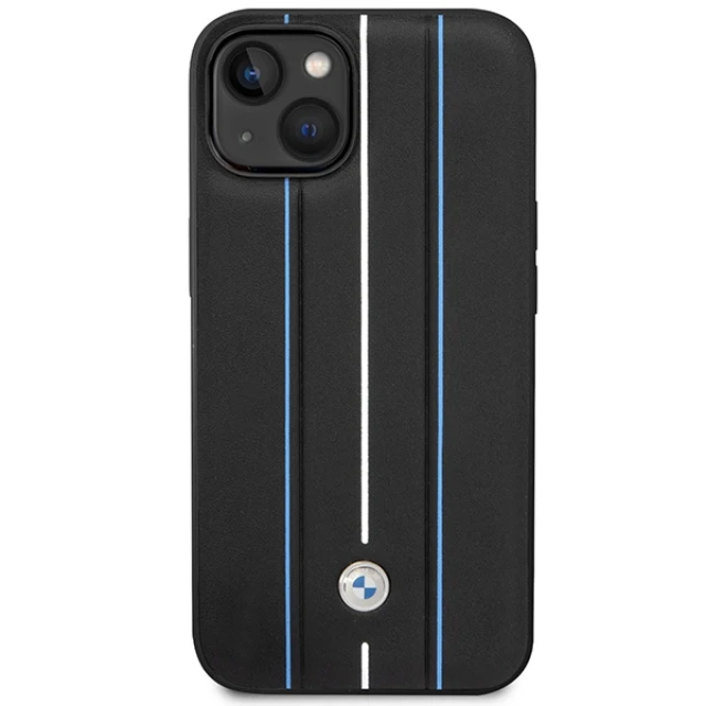 Чохол BMW Leather Stamp Blue Lines для iPhone 14 | 13 Black (BMHCP14S22RVSK)