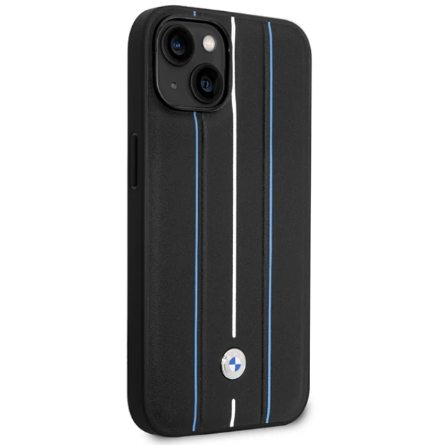 Чохол BMW Leather Stamp Blue Lines для iPhone 14 | 13 Black (BMHCP14S22RVSK)