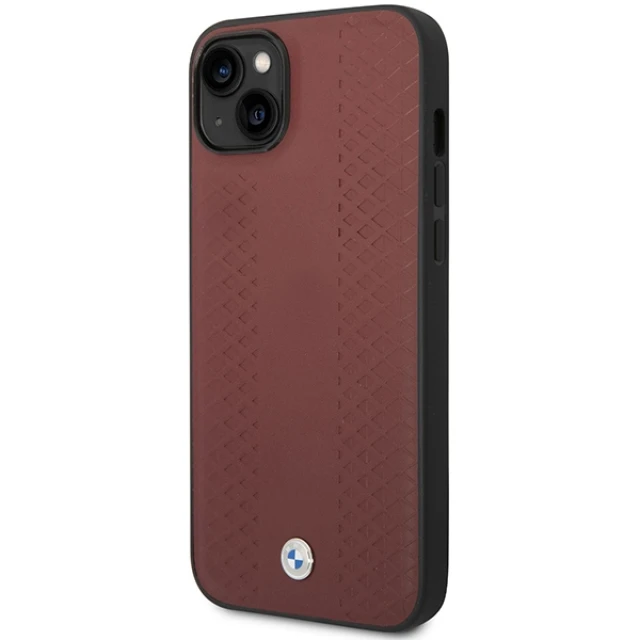 Чохол BMW для iPhone 14 | 13 Leather Diamond Pattern Burgundy (BMHCP14S22RFGR)
