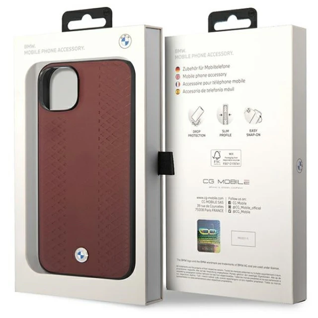 Чохол BMW для iPhone 14 | 13 Leather Diamond Pattern Burgundy (BMHCP14S22RFGR)