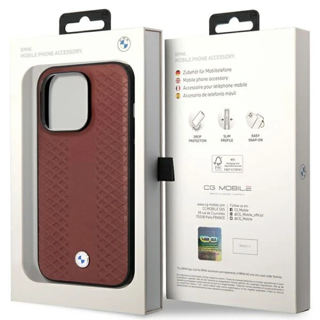 Чохол BMW для iPhone 14 Pro Max Leather Diamond Pattern Burgundy (BMHCP14X22RFGR)