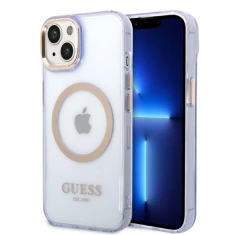 Чохол Guess Gold Outline Translucent для iPhone 14 | 13 Purple with MagSafe (GUHMP14SHTCMU)
