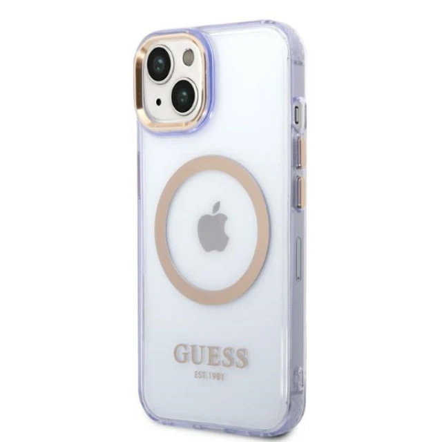 Чохол Guess Gold Outline Translucent для iPhone 14 | 13 Purple with MagSafe (GUHMP14SHTCMU)