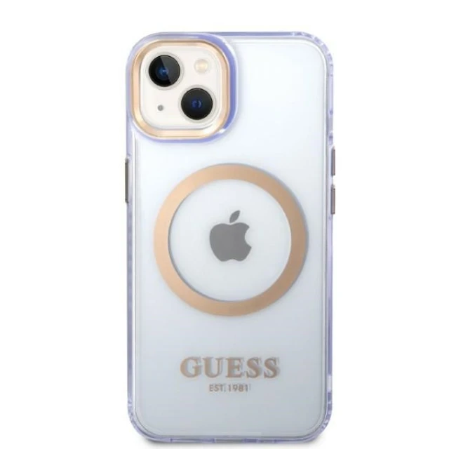Чохол Guess Gold Outline Translucent для iPhone 14 | 13 Purple with MagSafe (GUHMP14SHTCMU)