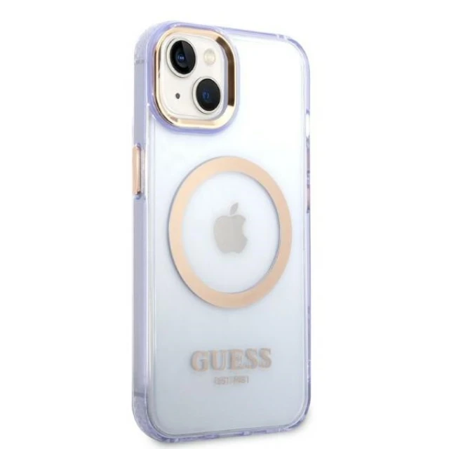 Чохол Guess Gold Outline Translucent для iPhone 14 | 13 Purple with MagSafe (GUHMP14SHTCMU)
