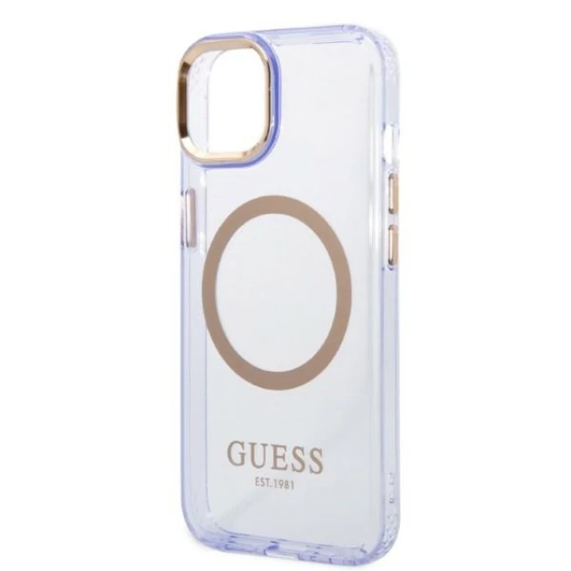 Чохол Guess Gold Outline Translucent для iPhone 14 | 13 Purple with MagSafe (GUHMP14SHTCMU)