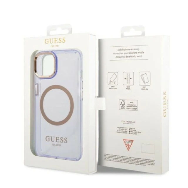 Чохол Guess Gold Outline Translucent для iPhone 14 | 13 Purple with MagSafe (GUHMP14SHTCMU)