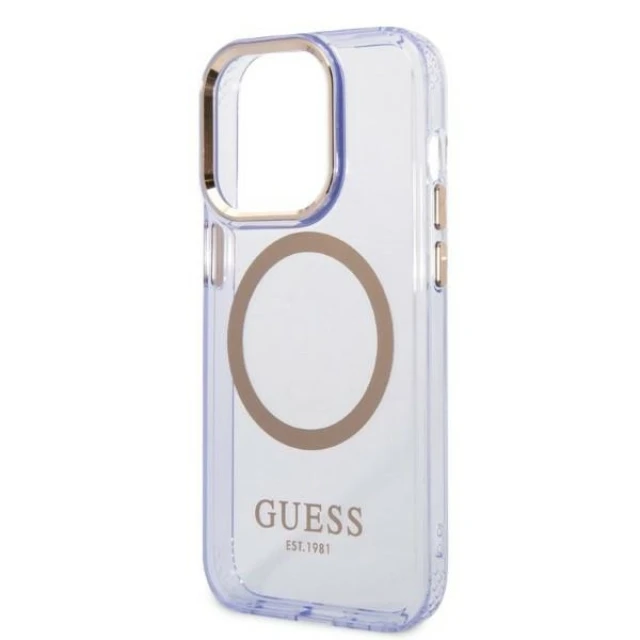 Чохол Guess Gold Outline Translucent для iPhone 14 Pro Purple with MagSafe (GUHMP14LHTCMU)