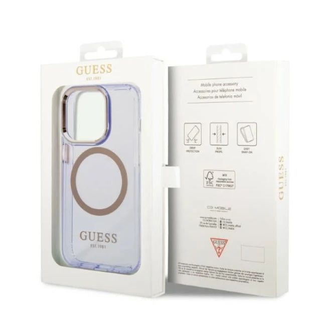 Чохол Guess Gold Outline Translucent для iPhone 14 Pro Purple with MagSafe (GUHMP14LHTCMU)