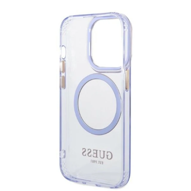 Чохол Guess Gold Outline Translucent для iPhone 14 Pro Max Purple with MagSafe (GUHMP14XHTCMU)