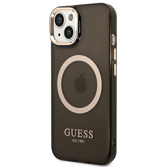 Чохол Guess Gold Outline Translucent для iPhone 14 | 13 Black with MagSafe (GUHMP14SHTCMK)