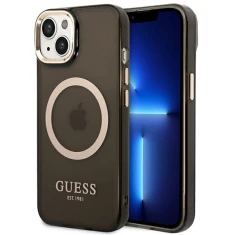 Чохол Guess Gold Outline Translucent для iPhone 14 Plus Black with MagSafe (GUHMP14MHTCMK)