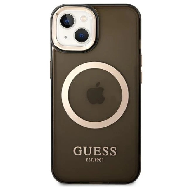 Чохол Guess Gold Outline Translucent для iPhone 14 Plus Black with MagSafe (GUHMP14MHTCMK)