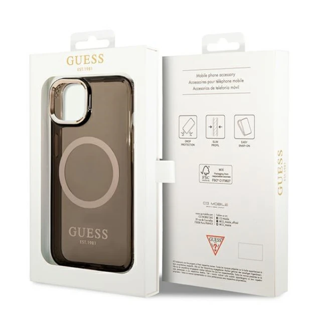 Чохол Guess Gold Outline Translucent для iPhone 14 Plus Black with MagSafe (GUHMP14MHTCMK)