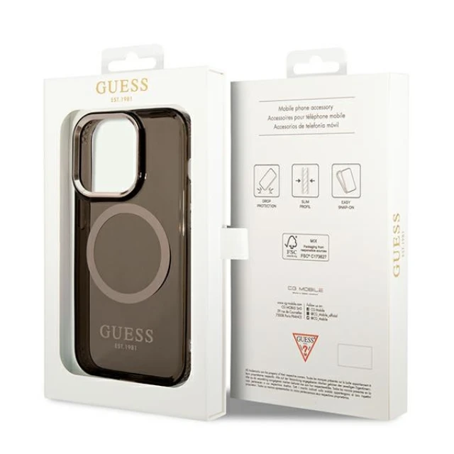 Чохол Guess Gold Outline Translucent для iPhone 14 Pro Max Black with MagSafe (GUHMP14XHTCMK)