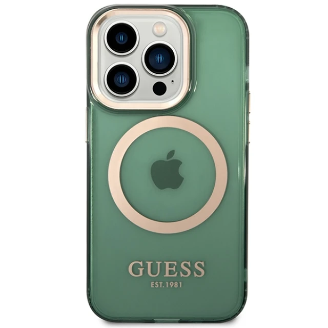 Чохол Guess Gold Outline Translucent для iPhone 14 Pro Khaki with MagSafe (GUHMP14LHTCMA)