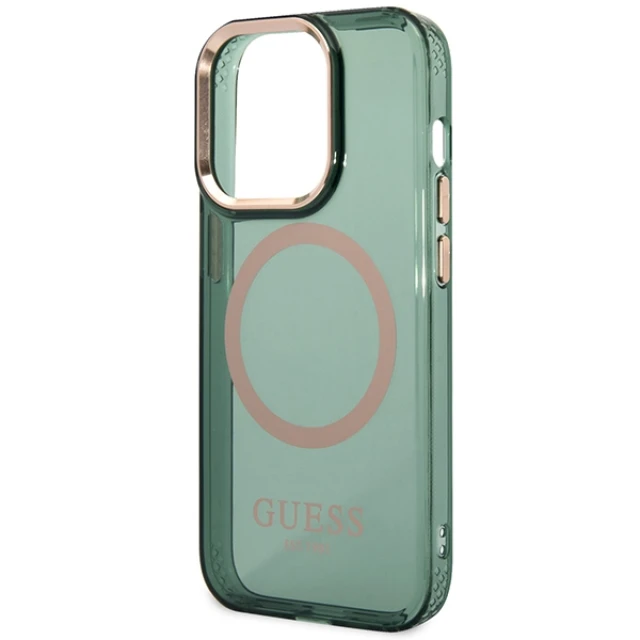 Чохол Guess Gold Outline Translucent для iPhone 14 Pro Khaki with MagSafe (GUHMP14LHTCMA)