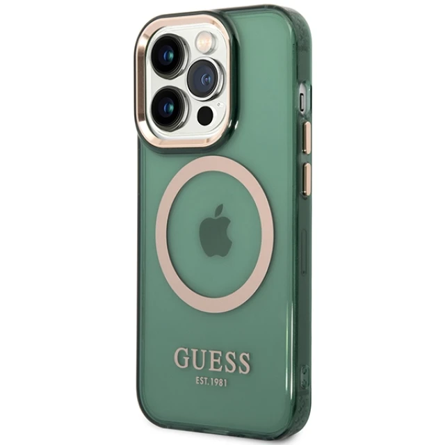 Чохол Guess Gold Outline Translucent для iPhone 14 Pro Max Khaki with MagSafe (GUHMP14XHTCMA)