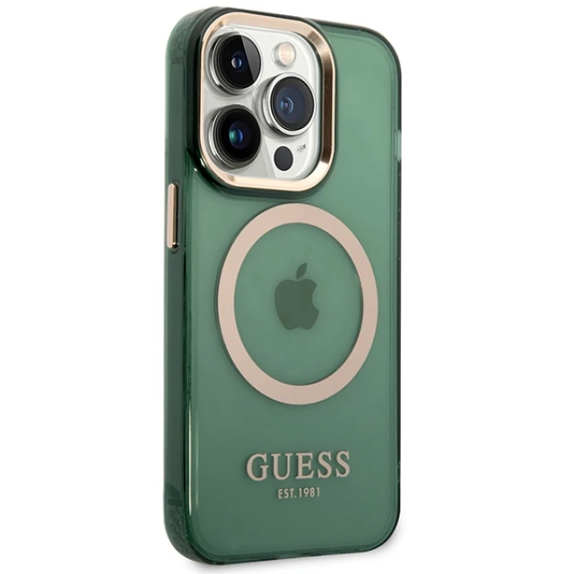 Чохол Guess Gold Outline Translucent для iPhone 14 Pro Max Khaki with MagSafe (GUHMP14XHTCMA)