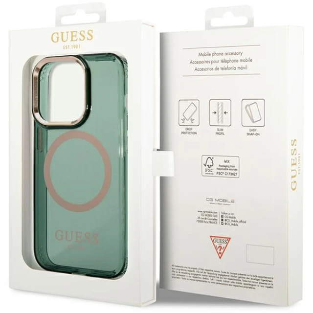 Чохол Guess Gold Outline Translucent для iPhone 14 Pro Max Khaki with MagSafe (GUHMP14XHTCMA)