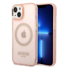 Чохол Guess Gold Outline Translucent для iPhone 14 | 13 Pink with MagSafe (GUHMP14SHTCMP)