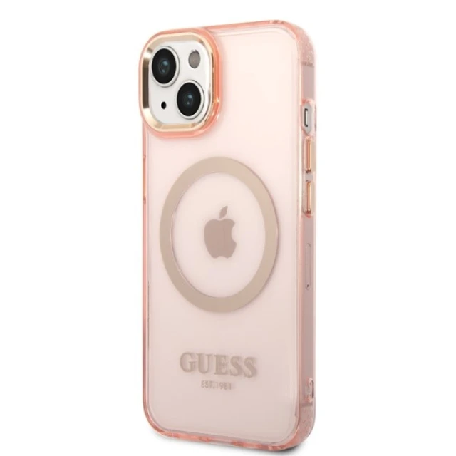 Чохол Guess Gold Outline Translucent для iPhone 14 | 13 Pink with MagSafe (GUHMP14SHTCMP)